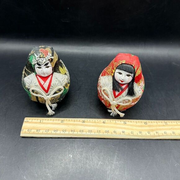 Vintage Japanese Dolls Daruma Hime Ningyo Pair Empress Jingu Hand painted - Picture 11 of 11